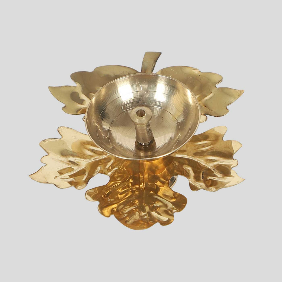 Handmade Maple Leaf Brass Oil Lamp / Diya