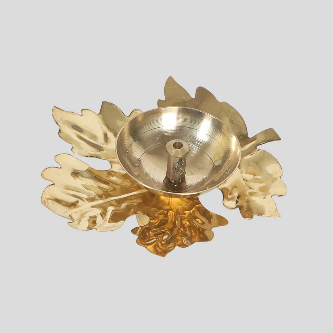 Handmade Maple Leaf Brass Oil Lamp / Diya