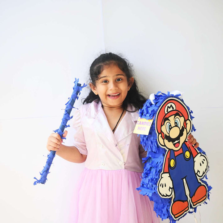 Handmade Mario Theme Pull String Pinata With Stick For Birthday Party Decoration