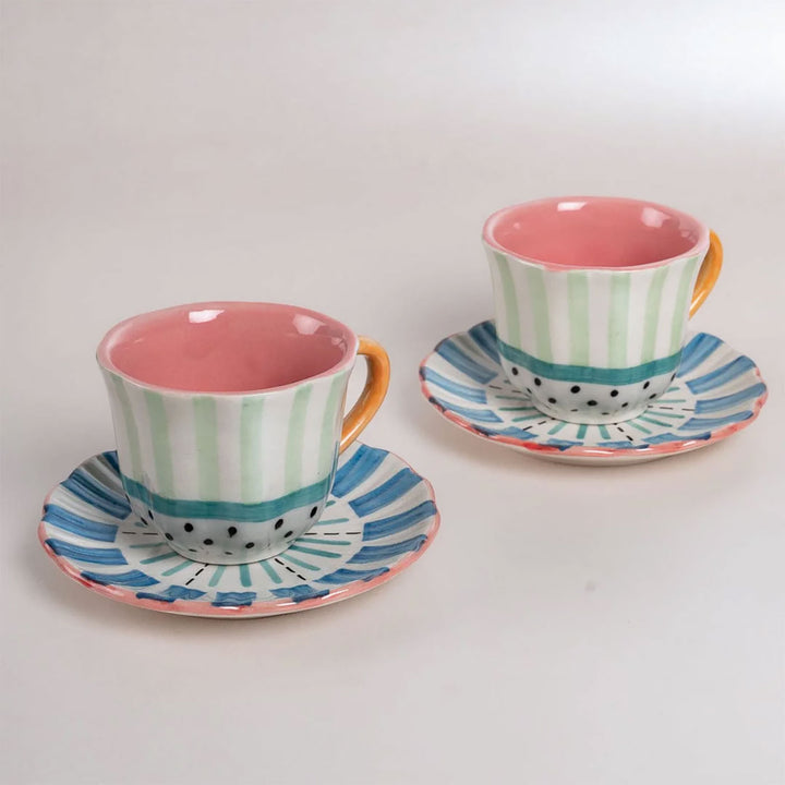 Masquerade Ceramic Teacup and Saucer | Set Of 4