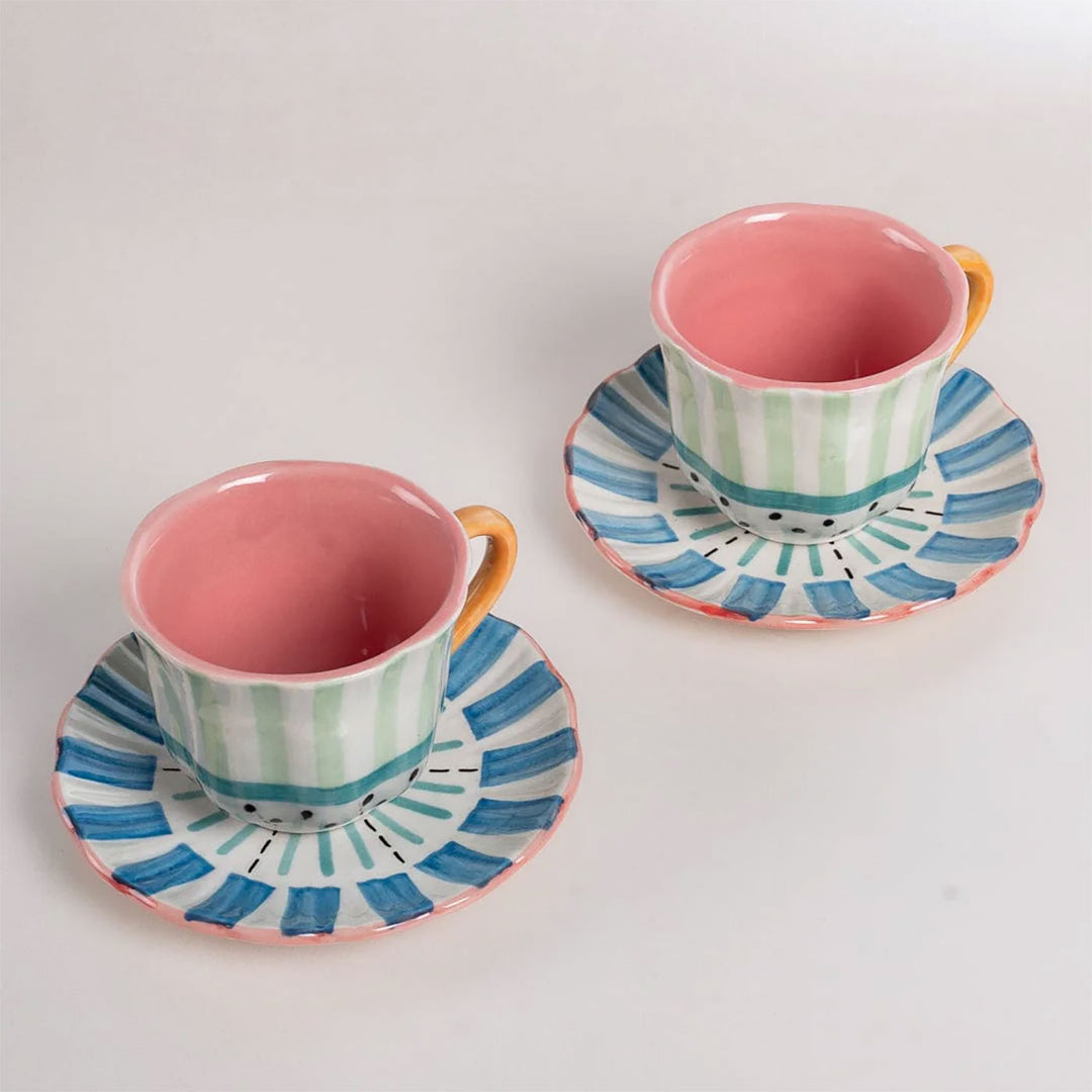 Masquerade Ceramic Teacup and Saucer | Set Of 4