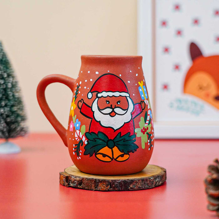 Hand-Painted Santa & Bells Terracotta Mugs | Secret Santa Gift Ideas