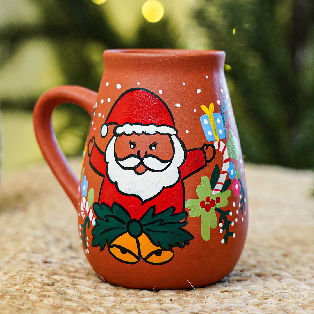 Hand-Painted Santa & Bells Terracotta Mugs | Secret Santa Gift Ideas