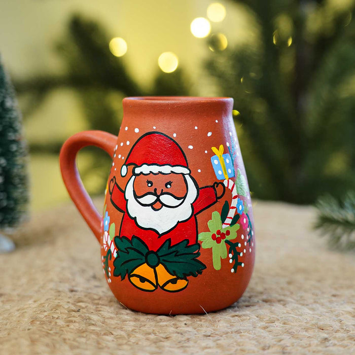 Hand-Painted Santa & Bells Terracotta Mugs | Secret Santa Gift Ideas