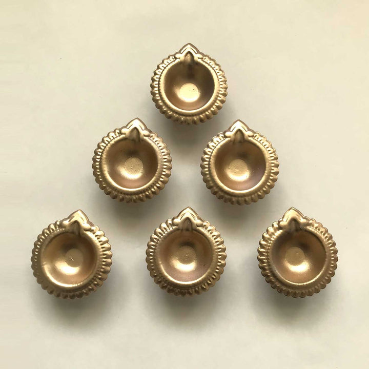 Handmade Festive Golden Metal Diya | Set Of 6