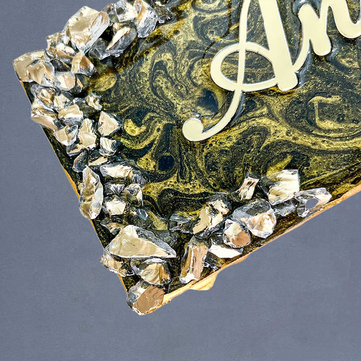 Personalized Resin Gold Marble Theme Name Plate