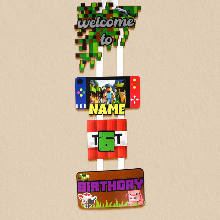 Personalized Minecraft Theme Welcome Banner For Birthday Party Decoration