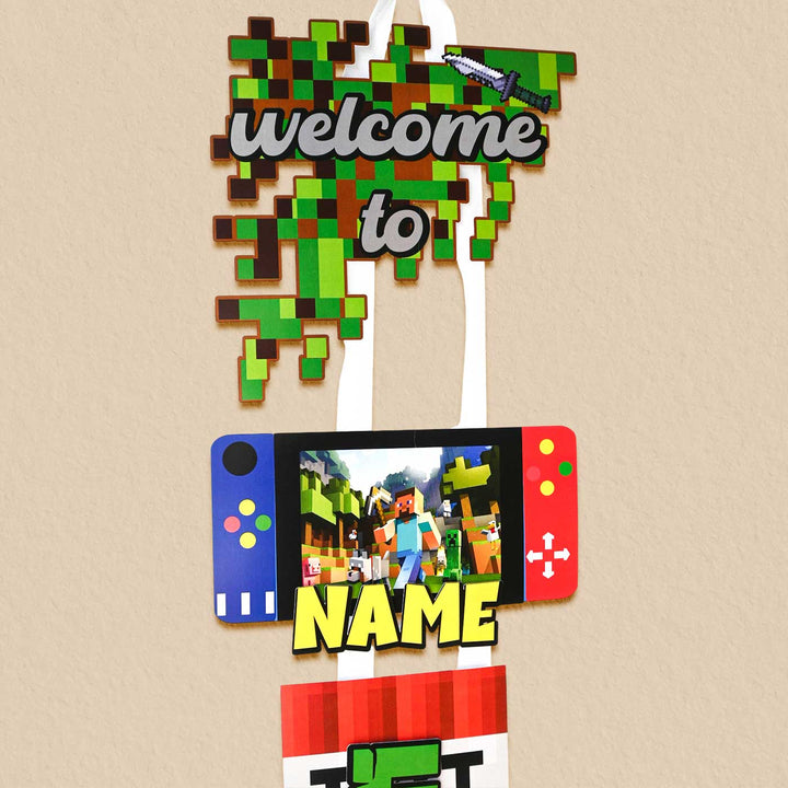 Personalized Minecraft Theme Welcome Banner For Birthday Party Decoration