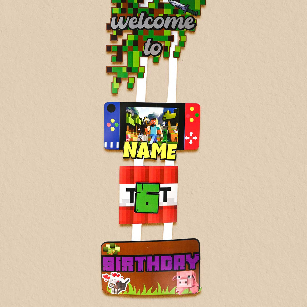 Personalized Minecraft Theme Welcome Banner For Birthday Party Decoration