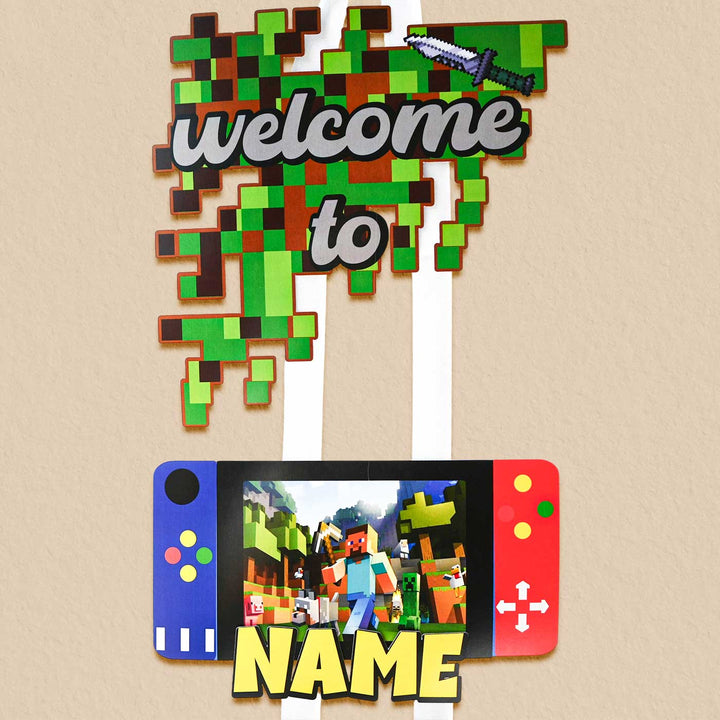 Personalized Minecraft Theme Welcome Banner For Birthday Party Decoration