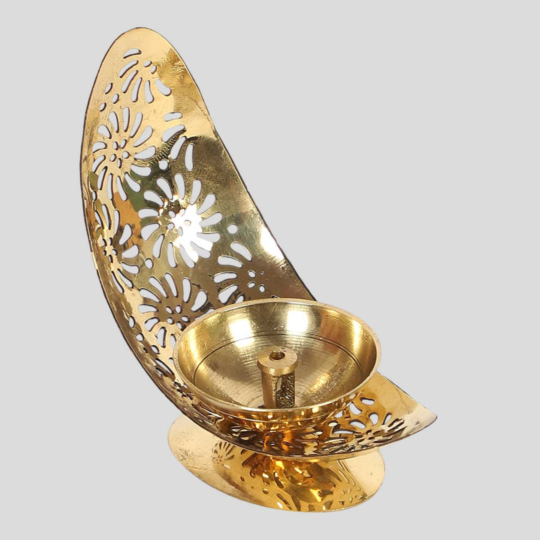 Handmade Moon Shaped Akhand Brass Oil Lamp / Diya