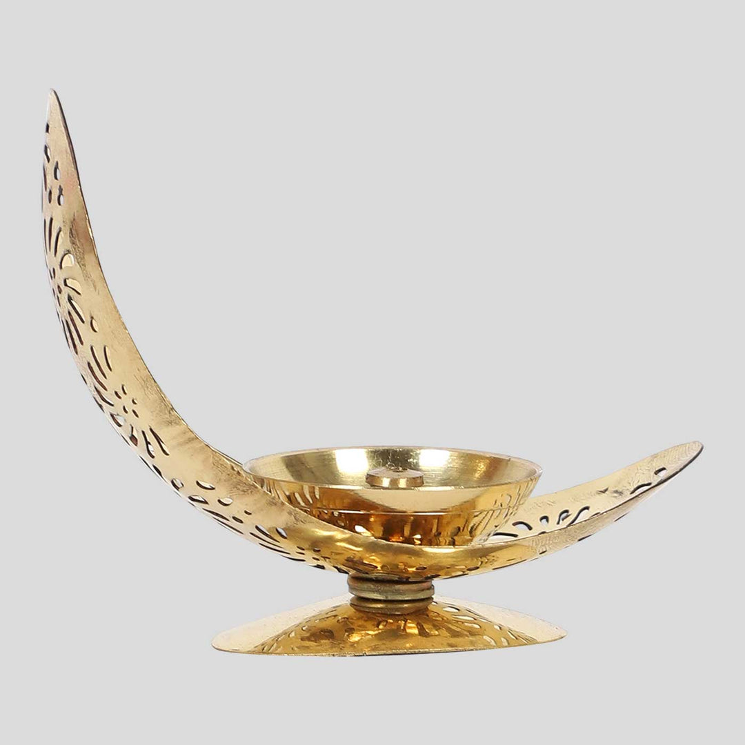 Handmade Moon Shaped Akhand Brass Oil Lamp / Diya