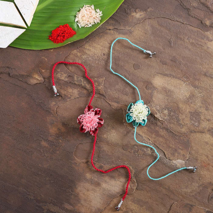 Handmade Beaded Floral Moti Rakhi With Roli Chawal | Set of 2