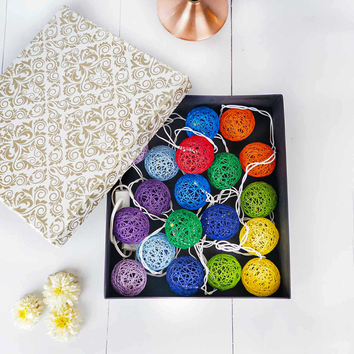 Handcrafted Yarn Spherical Fairy Light Hangings -  Multicolour