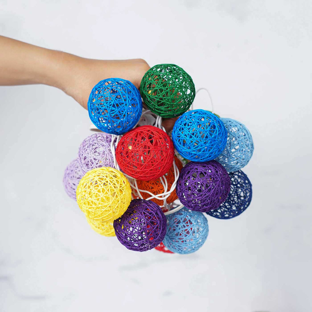 Handcrafted Yarn Spherical Fairy Light Hangings -  Multicolour