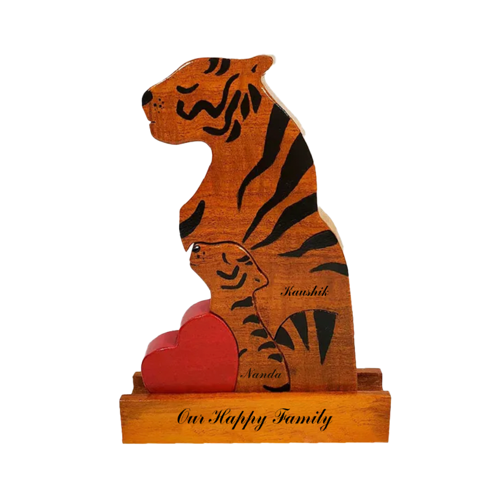 Personalized Tiger Parent With Child Neem Wood Figurine