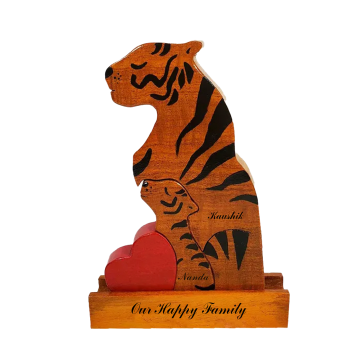 Personalized Tiger Parent With Child Neem Wood Figurine