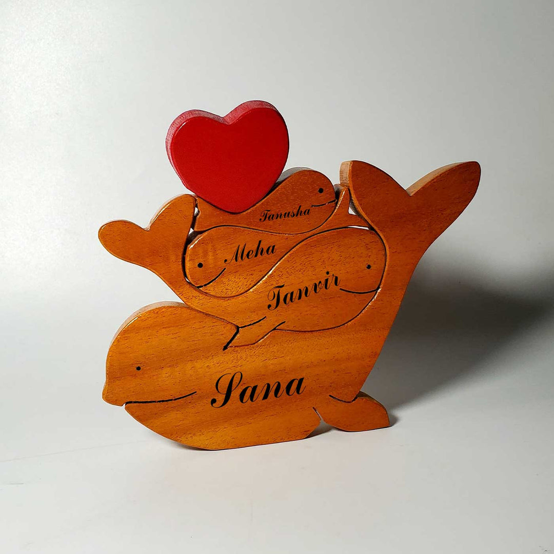 Personalized Whale Family of 4 Kids Neem Wood Figurine