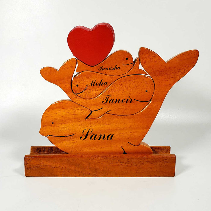 Personalized Whale Family of 4 Kids Neem Wood Figurine