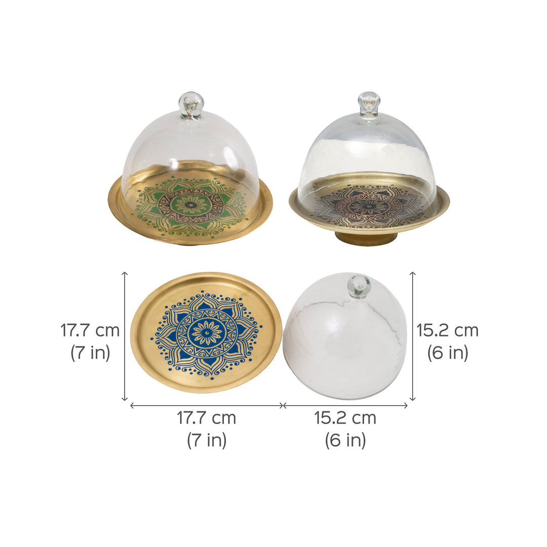 Utsav Handcrafted Brass Cake Stand with Glass Cloche