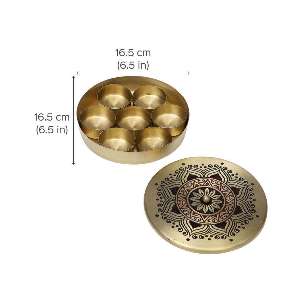 Utsav Handcrafted Brass Masaladan with 7 Bowls