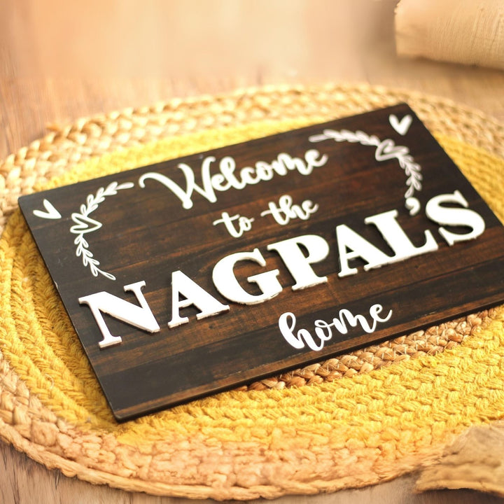 Personalized Printed Welcome To our Home MDF Wood Name Plate With 3D Letters