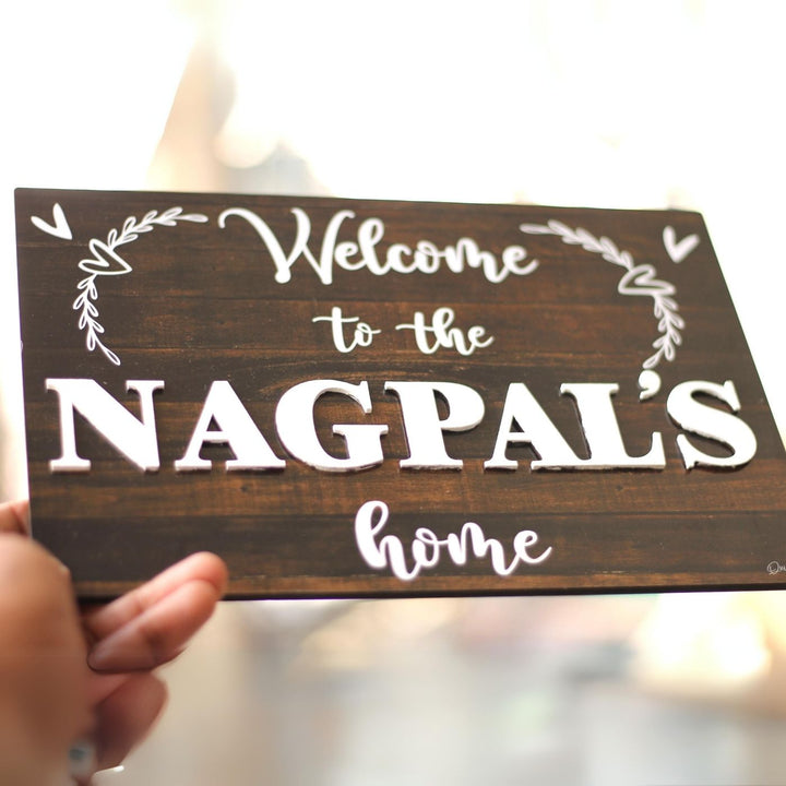 Personalized Printed Welcome To our Home MDF Wood Name Plate With 3D Letters