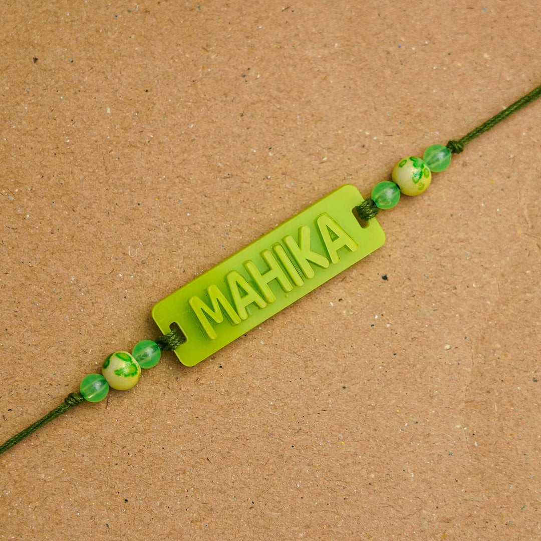 Personalized Handmade Neon Name Acrylic Rakhi With Roli Chawal