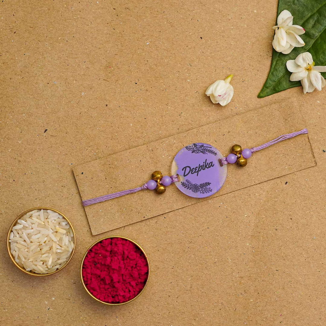 Personalized Hand-painted Name Acrylic Rakhi With Roli Chawal