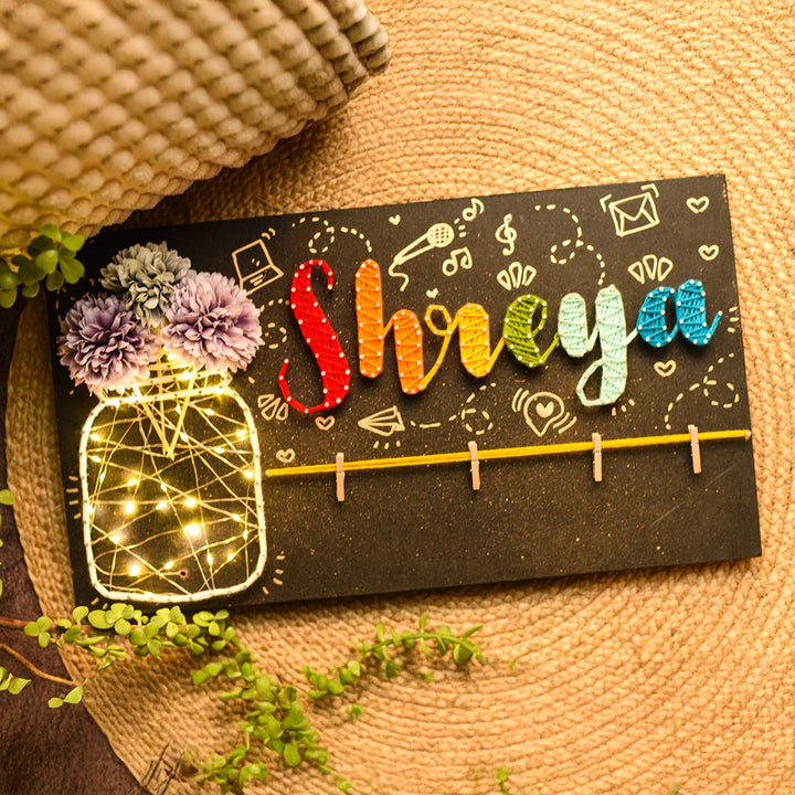 Personalized String Art Jar MDF Wood Name Plate With Lights