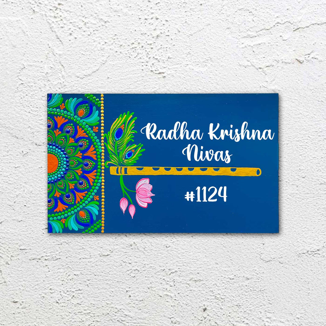 Personalized Hand-Painted Rectangle Flute Theme MDF Wood Name Plate