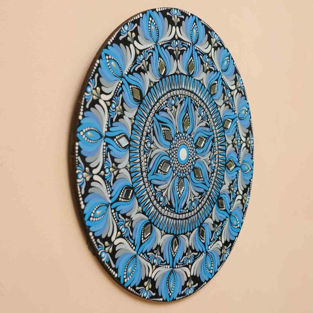 Hand-Painted Blue Dot Art Mandala Mdf Wood Wall Plate | 12 Inch