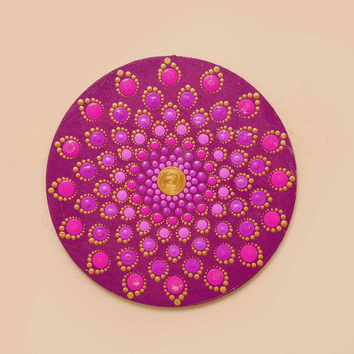 Hand-Painted Purple Dot Art Mandala Sacred Geometry Mdf Wood Wall Plate | 6 Inch