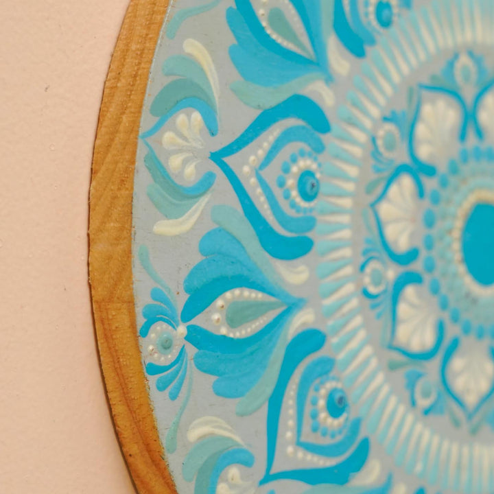 Hand-Painted Blue Dot Art Mandala Mdf Wood Wall Plate | 8 Inch