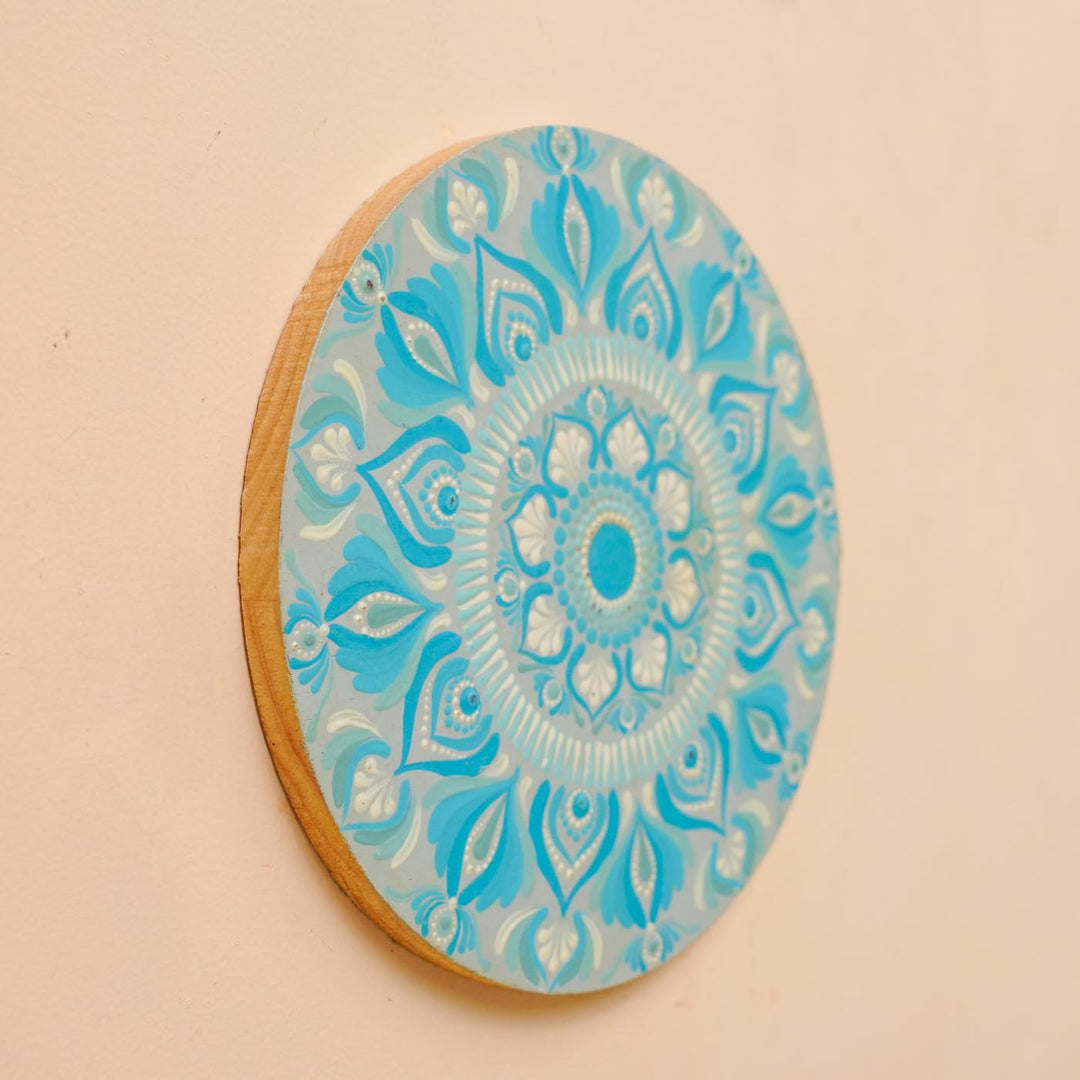 Hand-Painted Blue Dot Art Mandala Mdf Wood Wall Plate | 8 Inch