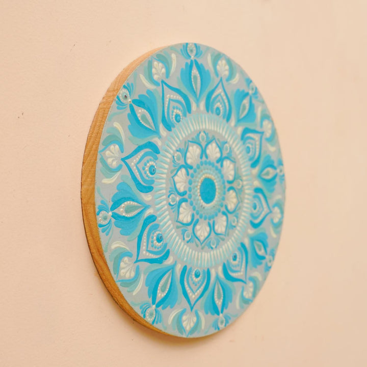 Hand-Painted Blue Dot Art Mandala Mdf Wood Wall Plate | 8 Inch