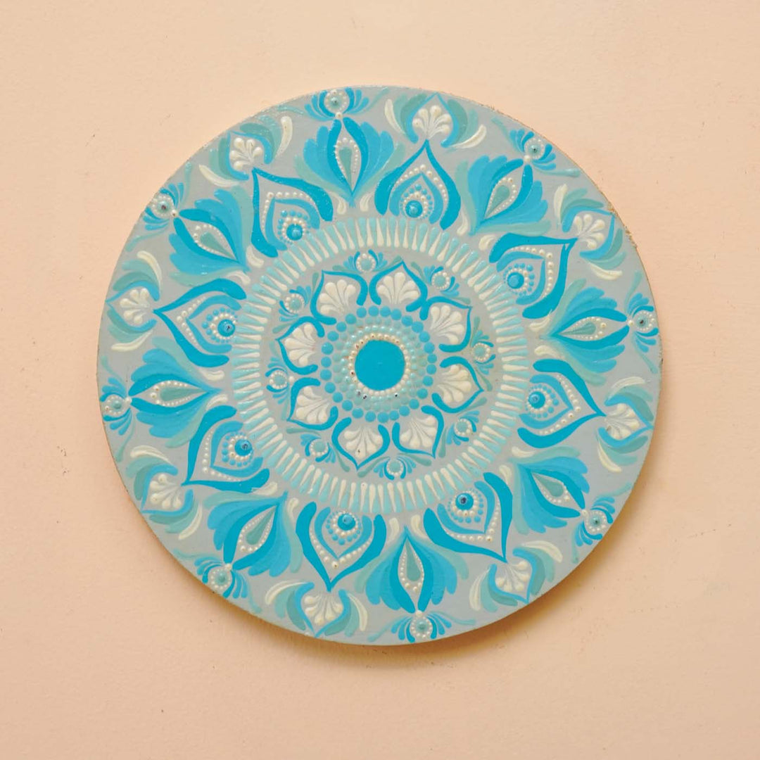 Hand-Painted Blue Dot Art Mandala Mdf Wood Wall Plate | 8 Inch