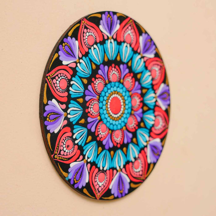 Hand-Painted Multicolor Dot Art Mandala Mdf Wood Wall Plate | 6 Inch