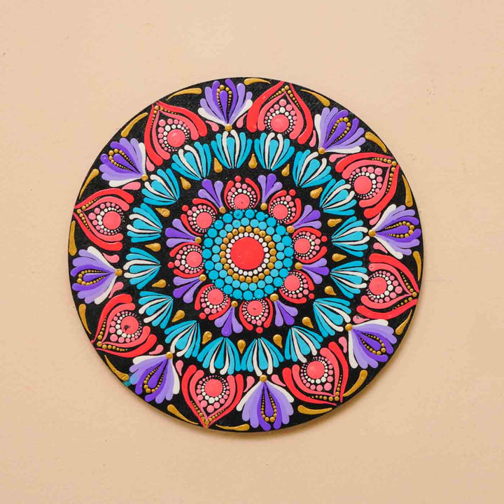 Hand-Painted Multicolor Dot Art Mandala Mdf Wood Wall Plate | 6 Inch