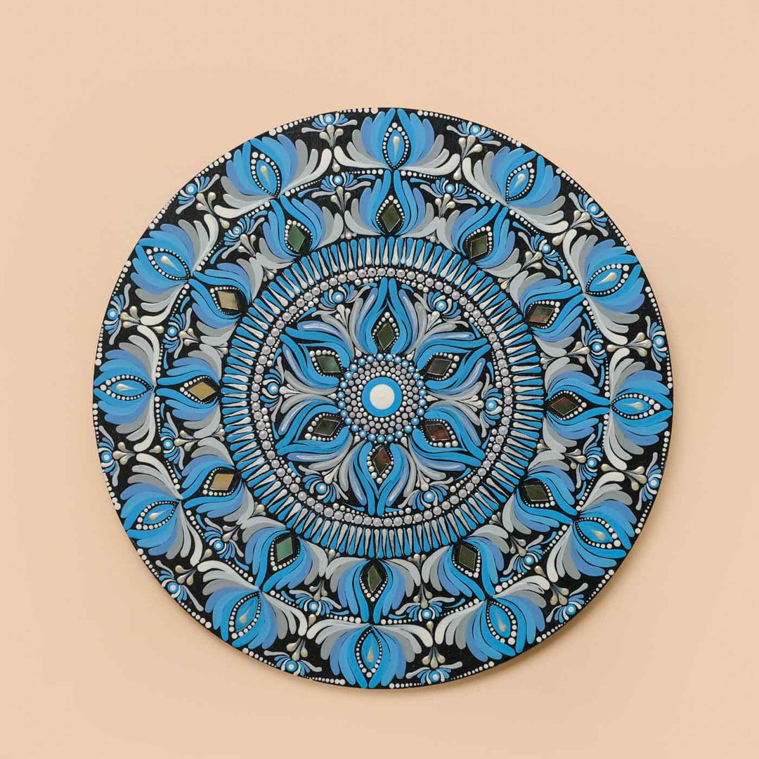 Hand-Painted Blue Dot Art Mandala Mdf Wood Wall Plate | 12 Inch