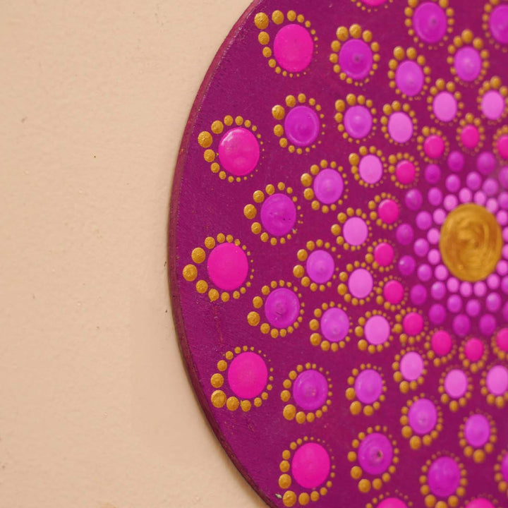 Hand-Painted Purple Dot Art Mandala Sacred Geometry Mdf Wood Wall Plate | 6 Inch