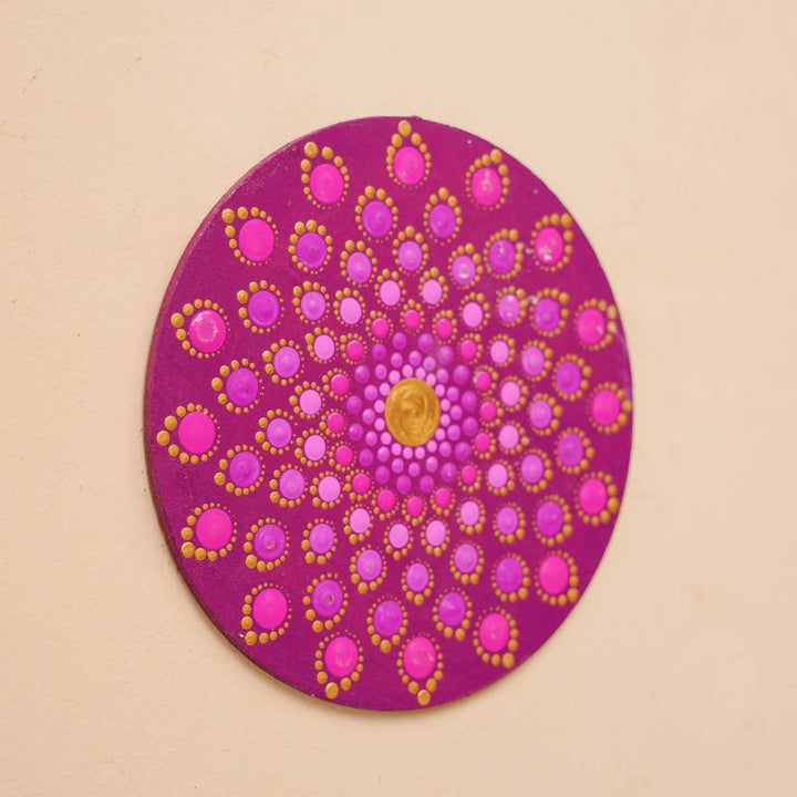 Hand-Painted Purple Dot Art Mandala Sacred Geometry Mdf Wood Wall Plate | 6 Inch