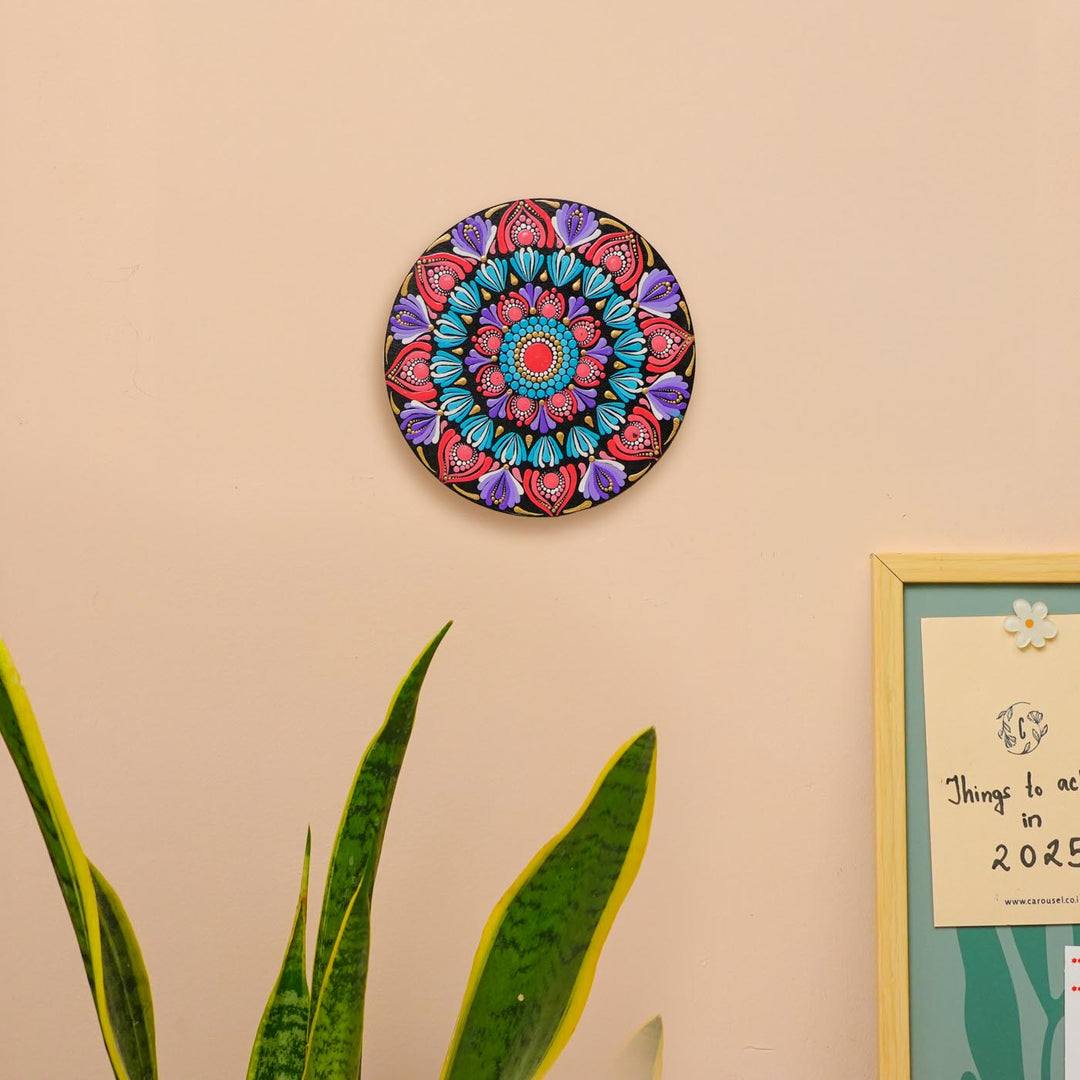 Hand-Painted Multicolor Dot Art Mandala Mdf Wood Wall Plate | 6 Inch