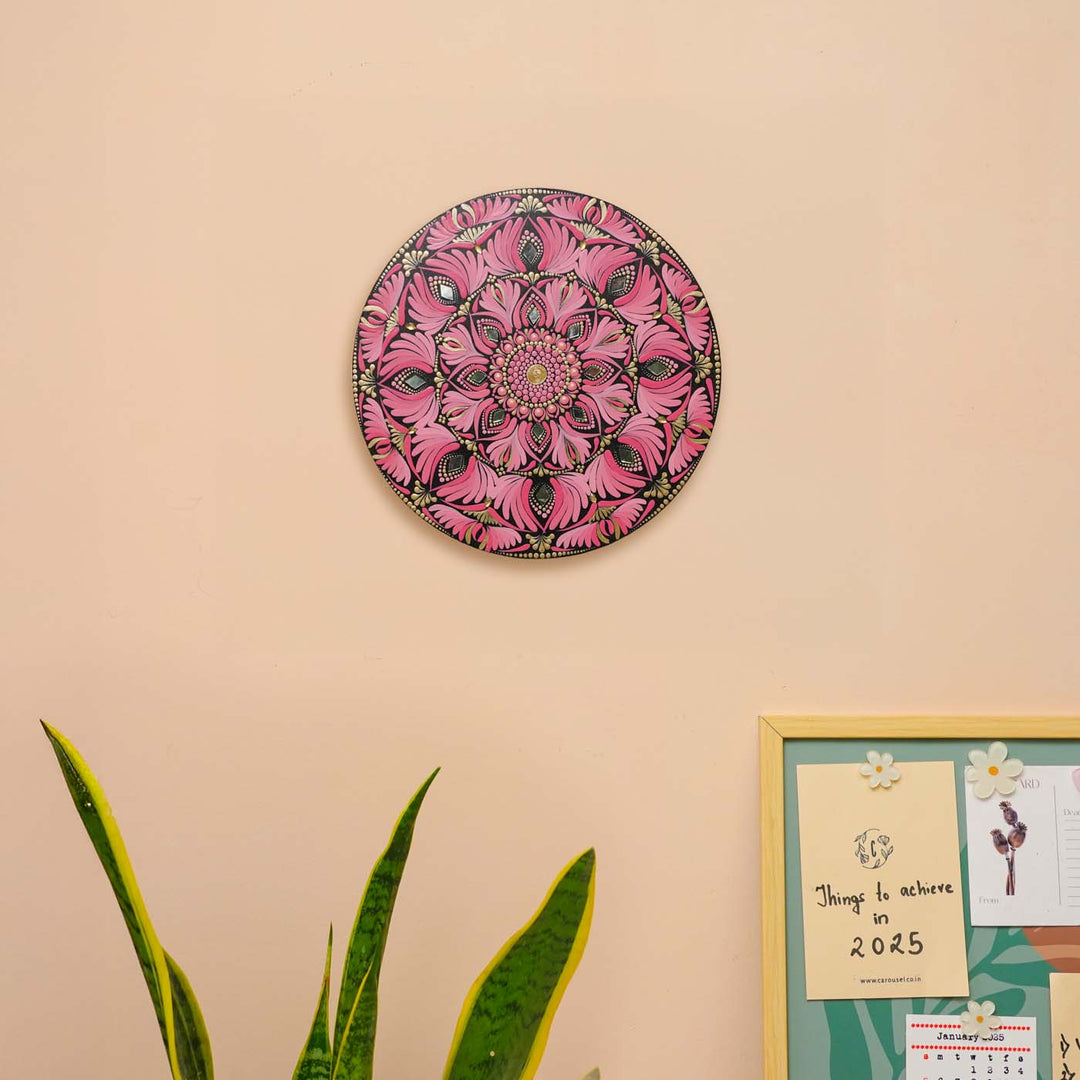 Hand-Painted Pink Dot Art Mandala Mdf Wood Wall Plate | 10 Inch