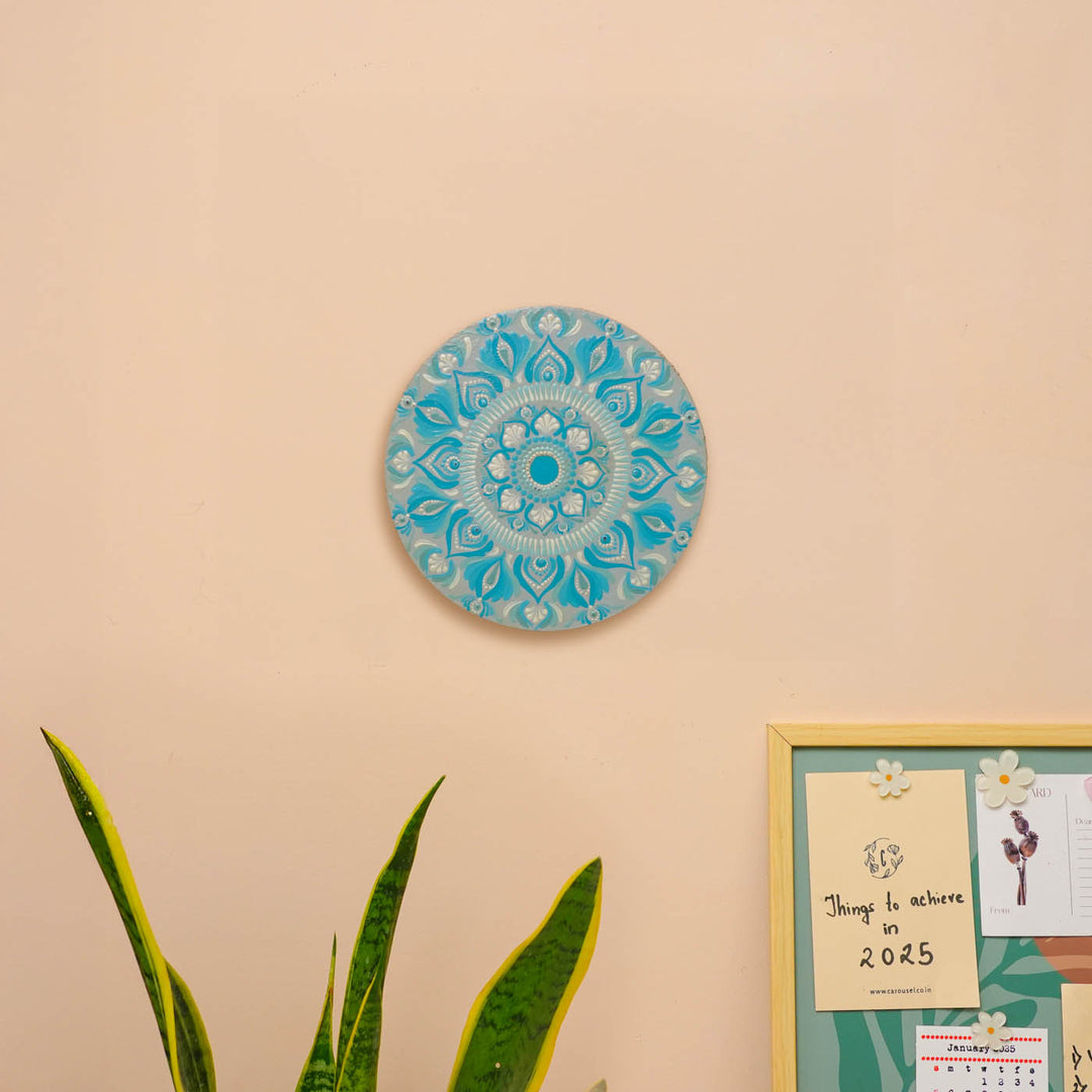 Hand-Painted Blue Dot Art Mandala Mdf Wood Wall Plate | 8 Inch