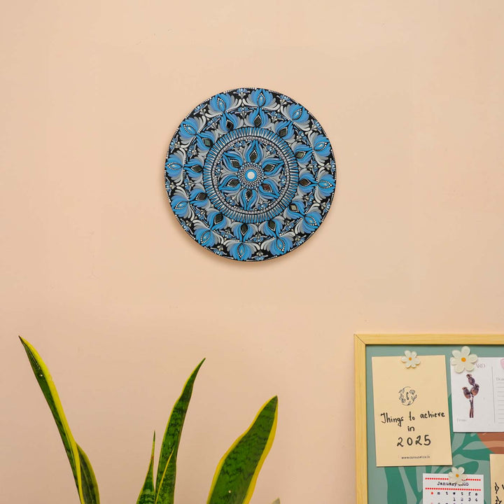 Hand-Painted Blue Dot Art Mandala Mdf Wood Wall Plate | 12 Inch