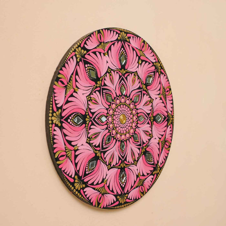 Hand-Painted Pink Dot Art Mandala Mdf Wood Wall Plate | 10 Inch