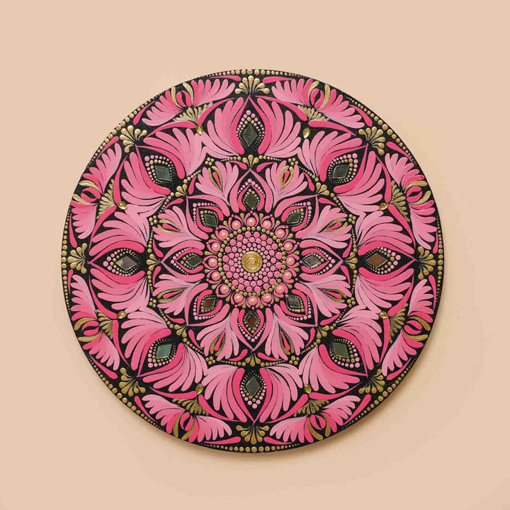 Hand-Painted Pink Dot Art Mandala Mdf Wood Wall Plate | 10 Inch