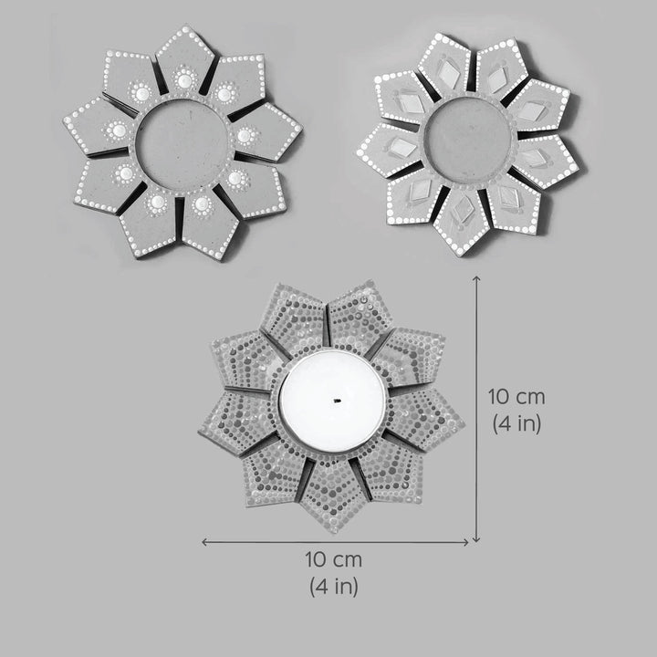 Geometric Flower Design Dot Art Festive Tealight Holder | Set of 2