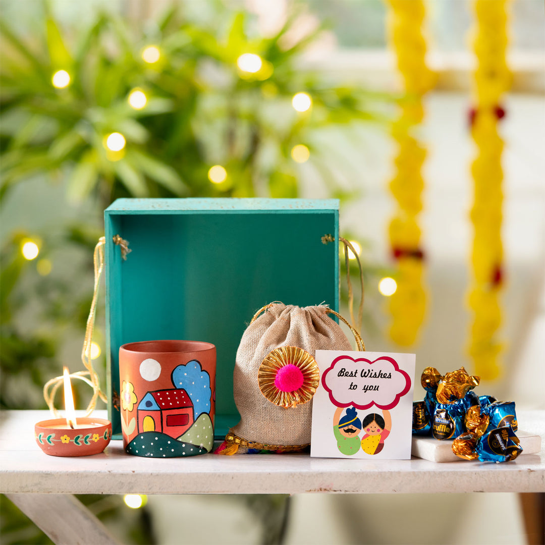 Handpainted Terracotta Planter & Diya Diwali Hamper